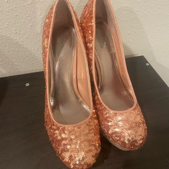 Charlotte Russe Peach Sequin Heels - Picture 1 of 4